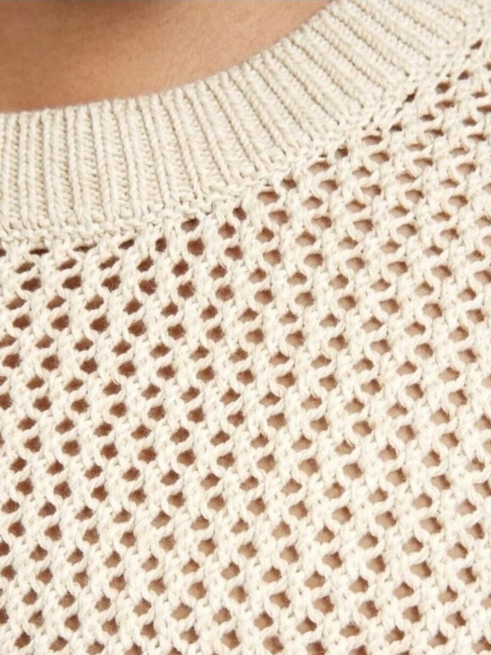 Everlane Open Knit Crochet Sweater Size M Beige Crewneck Long Sleeve Cotton Sz M - Picture 5 of 11